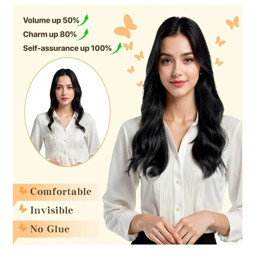 14” Jet Black Halo Human Hair Extensions 1 pc 60g #RB4